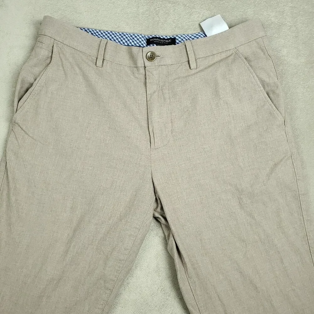 Banana Republic Kentfield Pants Mens 32x32 Beige Slim Fit 100% Cotton Chino